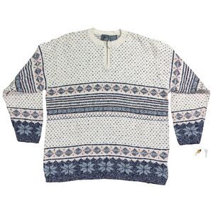 Lizwear Sweater Women's Large Ivory Knit Crew Romantic Classics 1/4 Zip Thermal